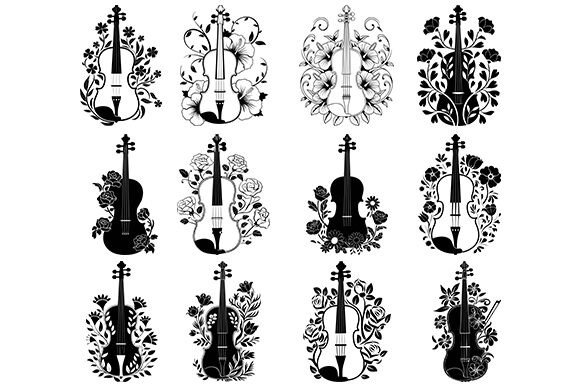 Floral Violin Graphics for Crafts
