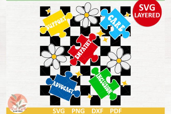 Retro Autism Puzzle Bow Graphics & Crafts
